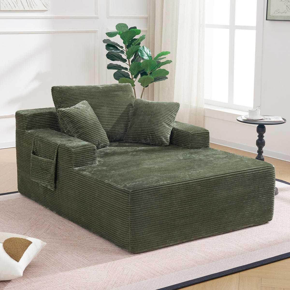 SOFAELEMENT 150/110/70 cm Grün Cord mit 2 Staufächer - Grün, Textil (70/150/110cm) - Oxeza