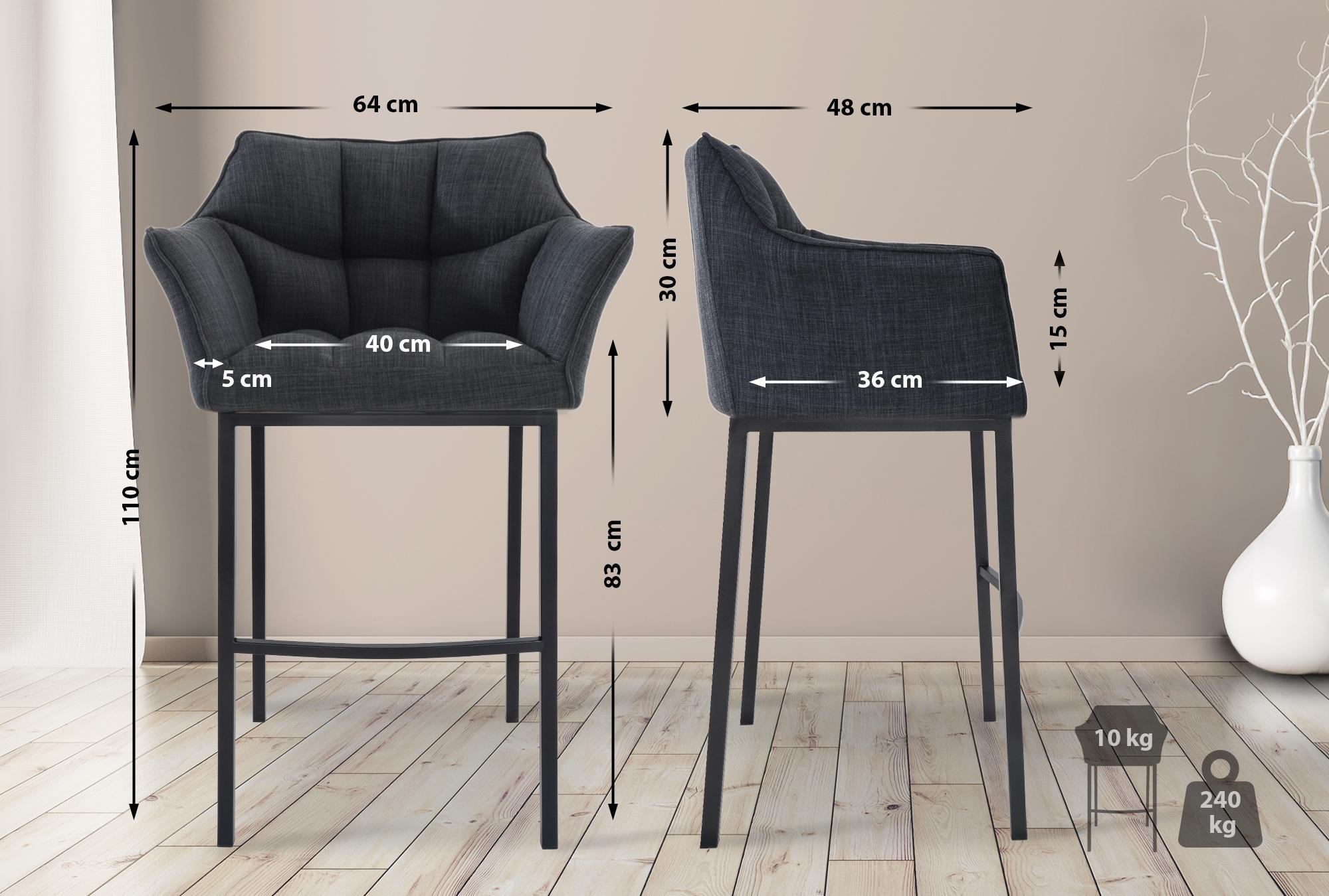 BARHOCKER Stoff Dunkelgrau - Dunkelgrau/Schwarz, Textil/Metall (64/110/48cm) - CLP