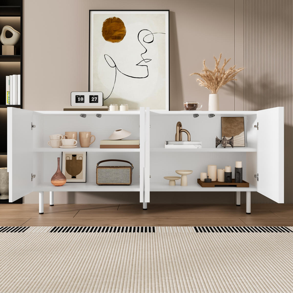 SIDEBOARD Weiß geometrisch modern Stauraum minimalist - Weiß, Holzwerkstoff (38.5/70/160cm) - FLIEKS