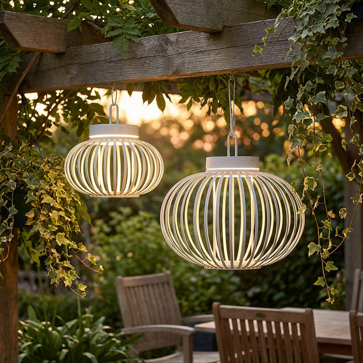 AKKU-TISCHLEUCHTE GABBIA Bambus Beige, LED, 2er Set - Beige, Holz (36/36/33cm)