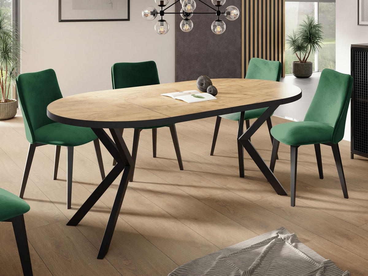 ESSTISCH Vincento runder ausziehbar, Craft Eiche 100-180/100/76 cm - Eiche Wotan/Schwarz, Holzwerkstoff/Metall (100/100/76cm) - WFL GROUP