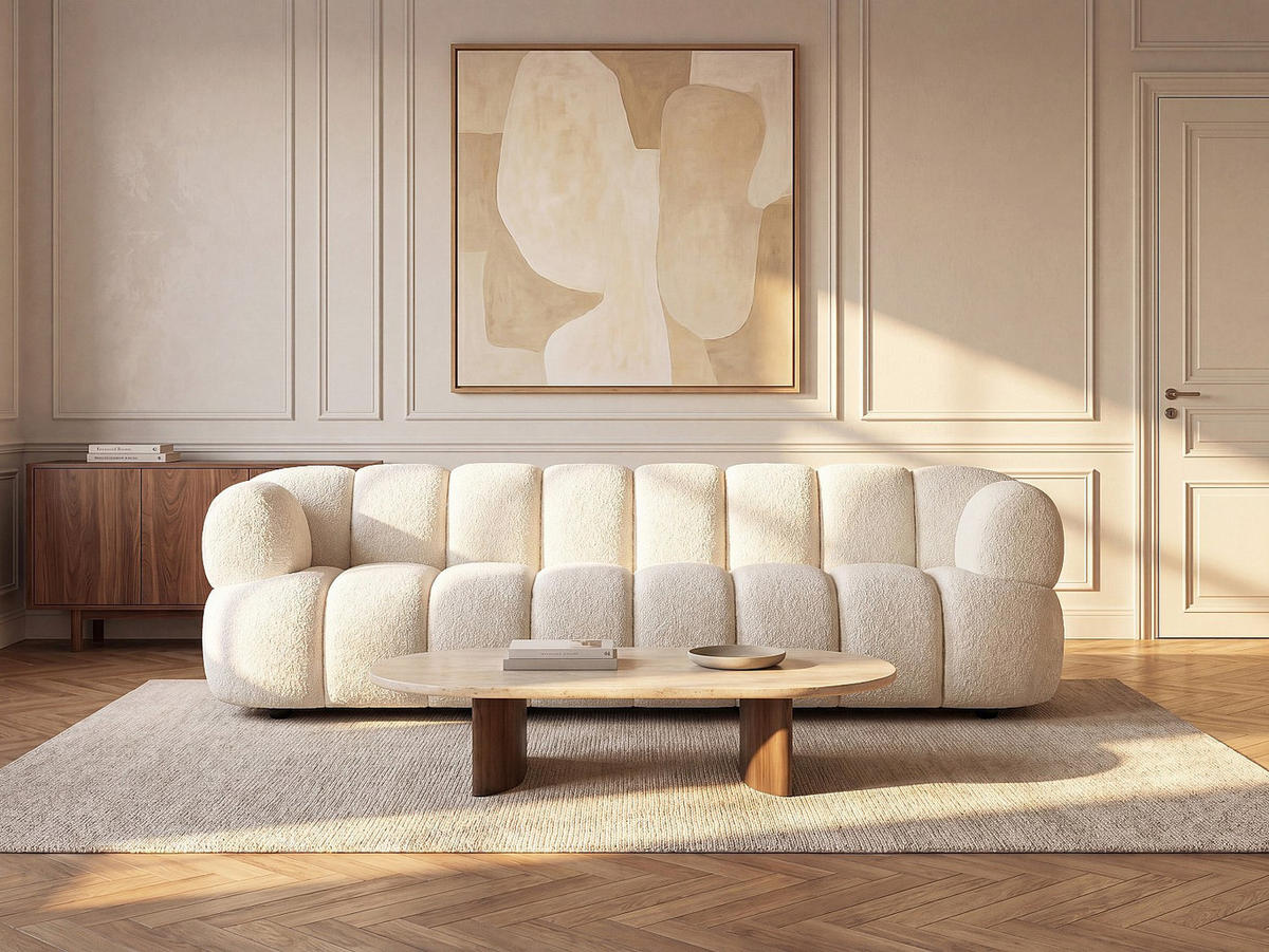 SOFA - 3 Personen - stoff - gebrochenes weiß Coliani - Weiß, Holz/Textil (227/73/94cm) - Vente-Unique