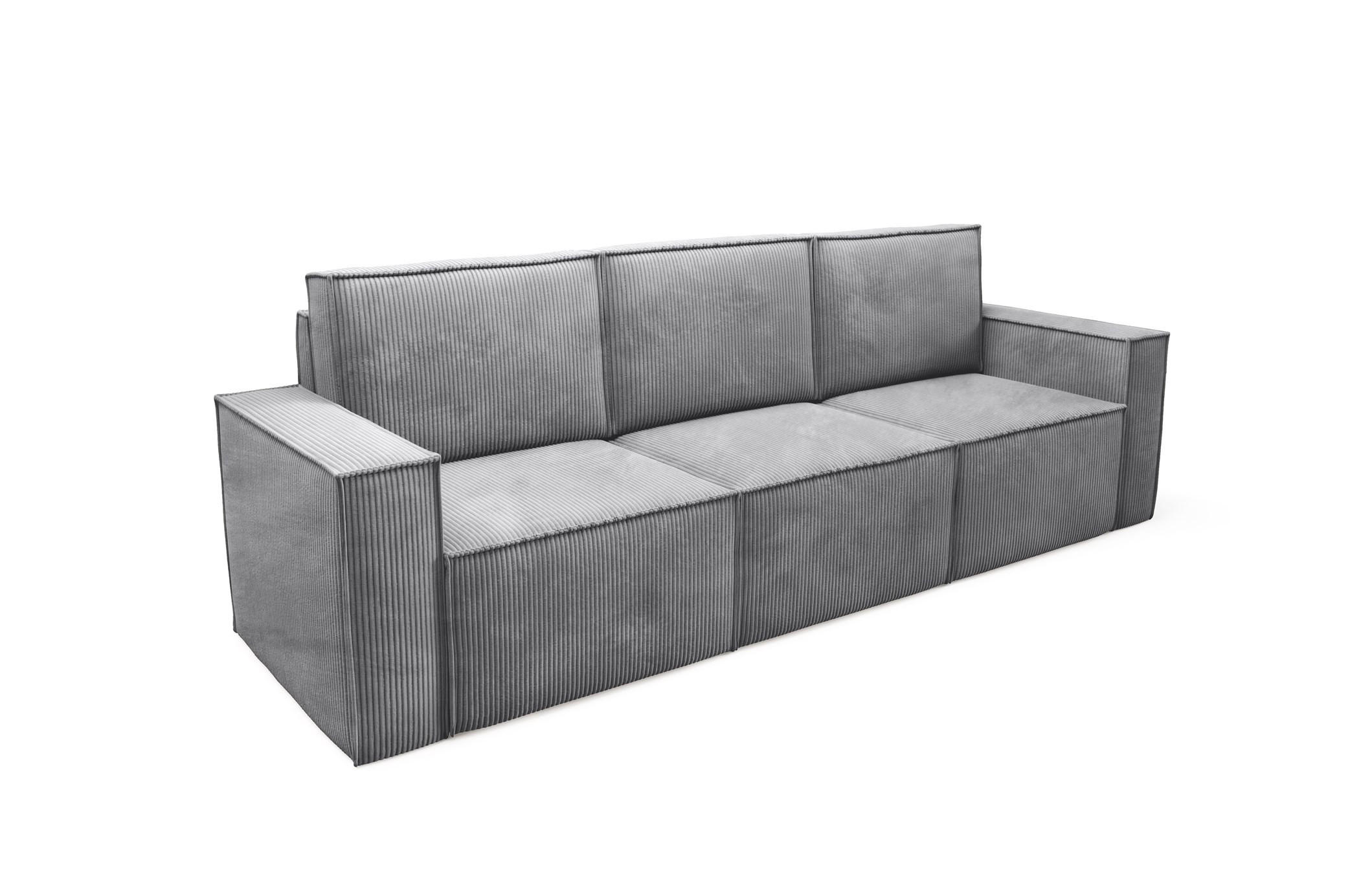 SOFA Orto Hellgrau, Dreisitzer Polstersofa - Hellgrau, Holzwerkstoff/Textil (247/93/82cm) - Bettso