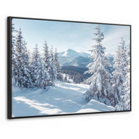 LEINWAND Bilder mit Rahmen - Winterlandschaft - Natur - Berge - Bäume - Schnee - 90x60 - Hellblau, Textil (90/60cm) - MuchoWow