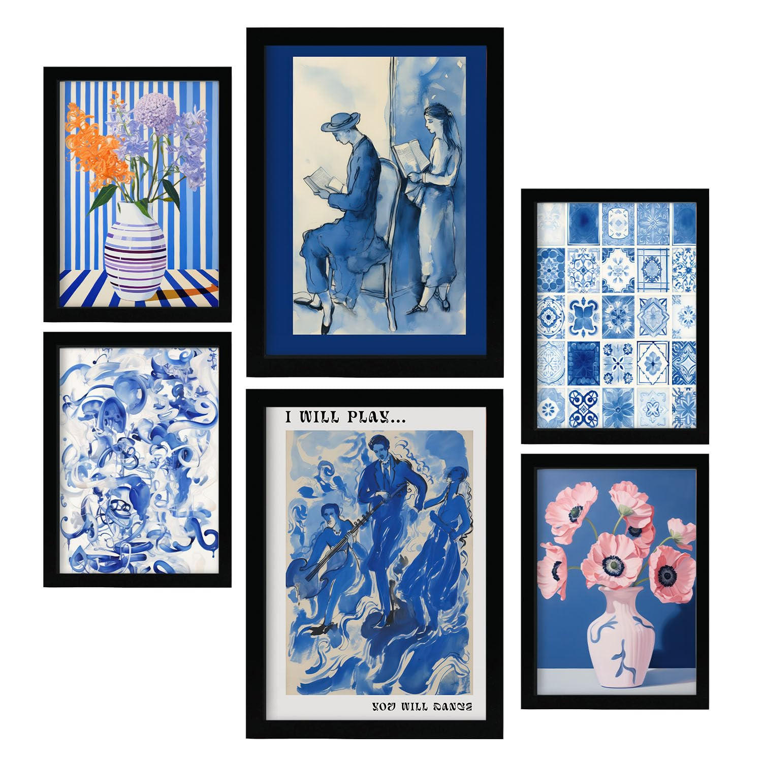 POSTER Set Mit 6 Erfolgreiche Gemälde In Vielseitiger A3 & A4 Schwarzer Rahmen - Schwarz, Papier (29/3cm) - Nacnic