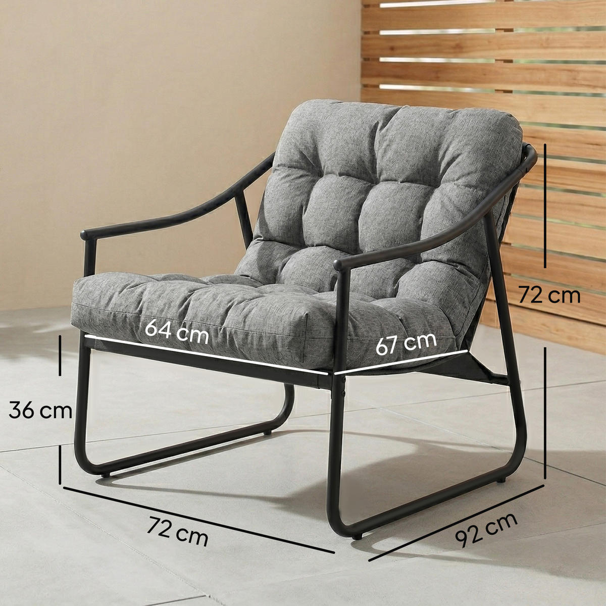 LOUNGESESSEL Aluminium Texteline Dunkelgrau - Dunkelgrau/Schwarz, Textil/Metall - Outsunny
