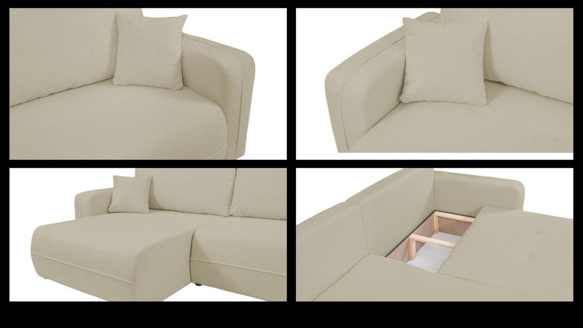 ECKSOFA Oreo L-Form Mit Bettkasten Und Schlaffunktion Quelle-Stoff Beige Links - Beige, Holz (143/247cm) - Kaiser Möbel