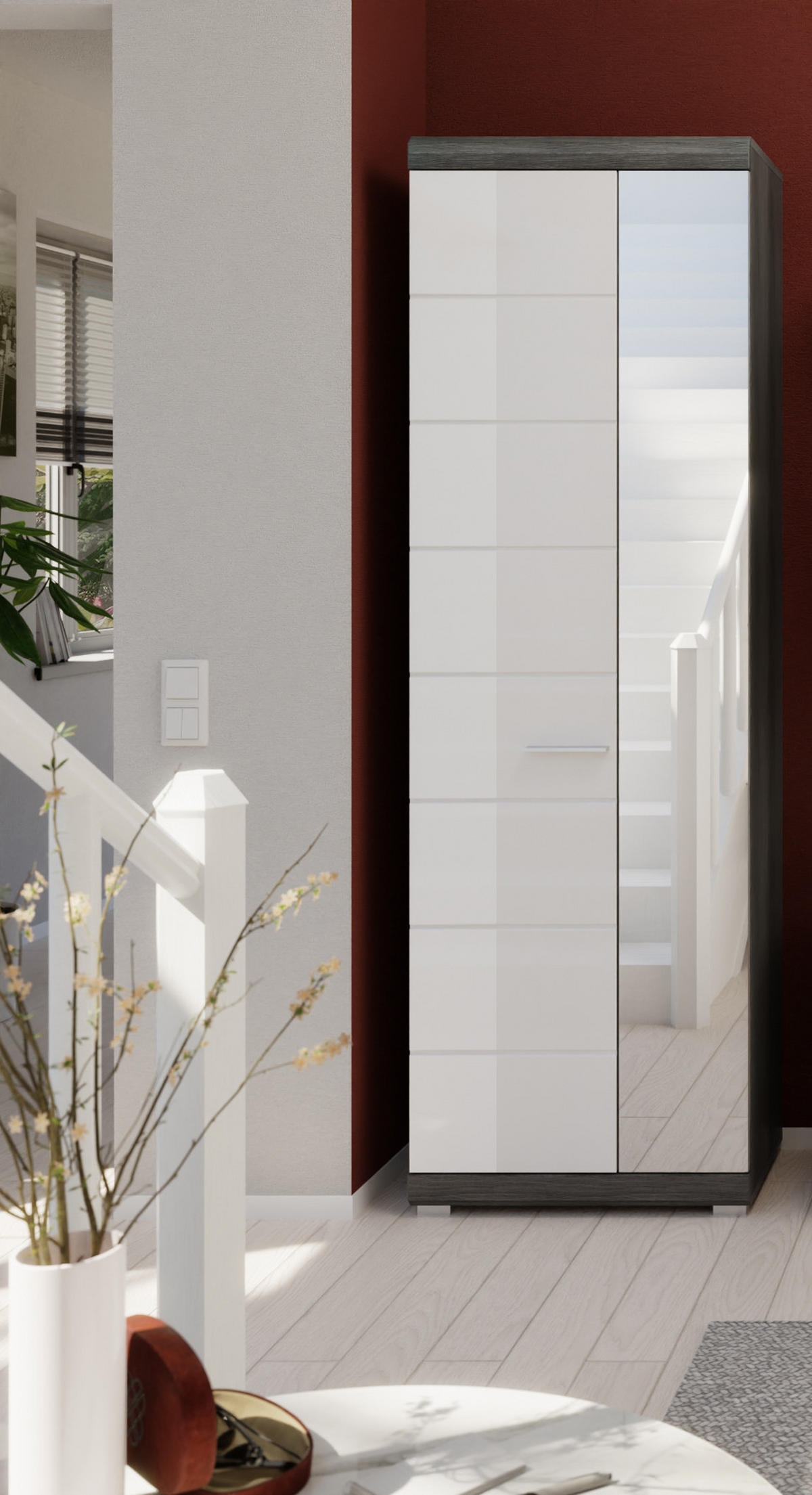 GARDEROBENSCHRANK Scout Garderobe in Rauchsilber Nb. und weiß hochglanz B/H/T: 62x197x37 cm - Silberfarben, Holz (62/197/37cm)