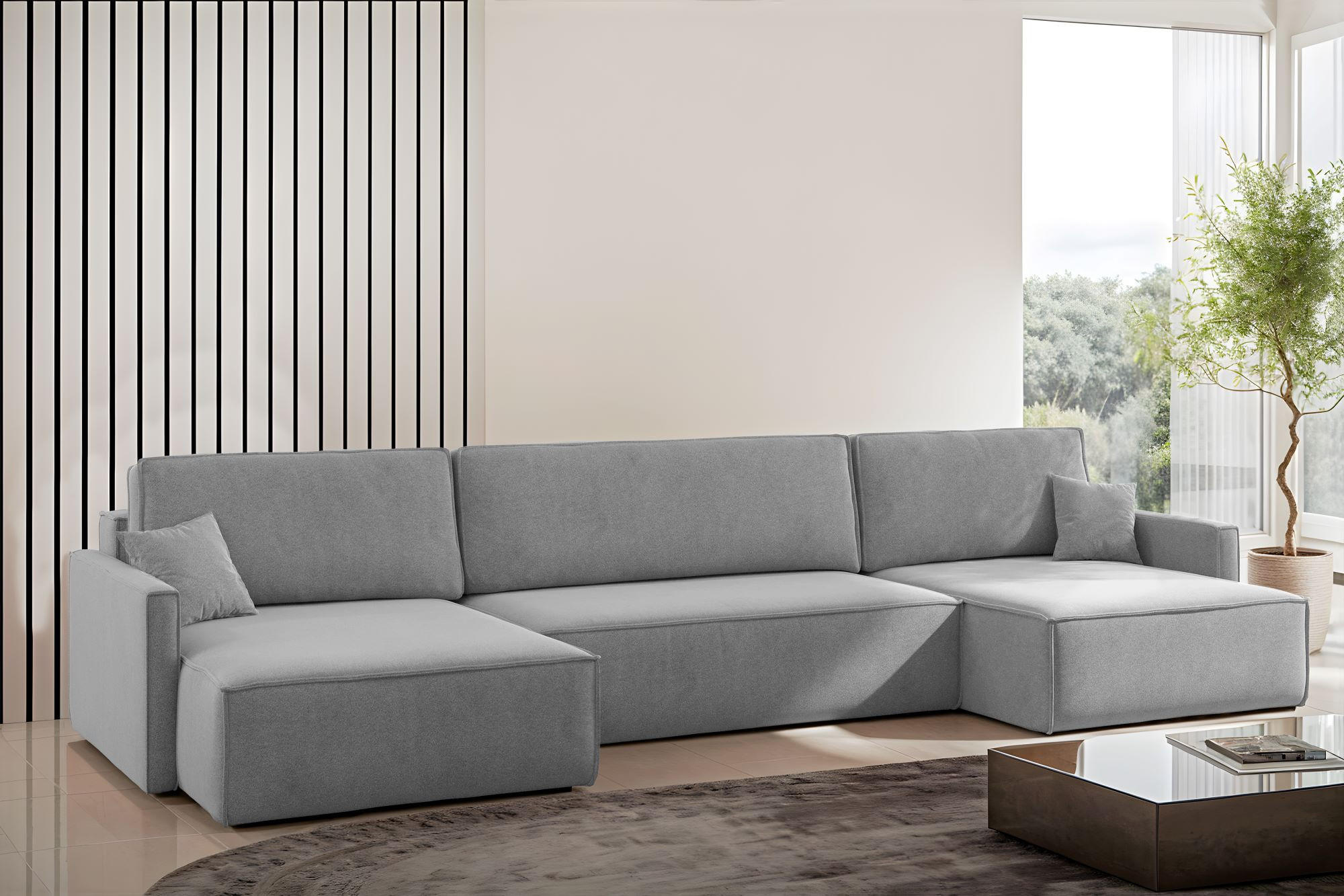 ECKSOFA Carlos U-Form Mit Schlaffunktion Und Bettkasten Stoff Salvador Grau - Grau, Holz (348/142cm) - Kaiser Möbel