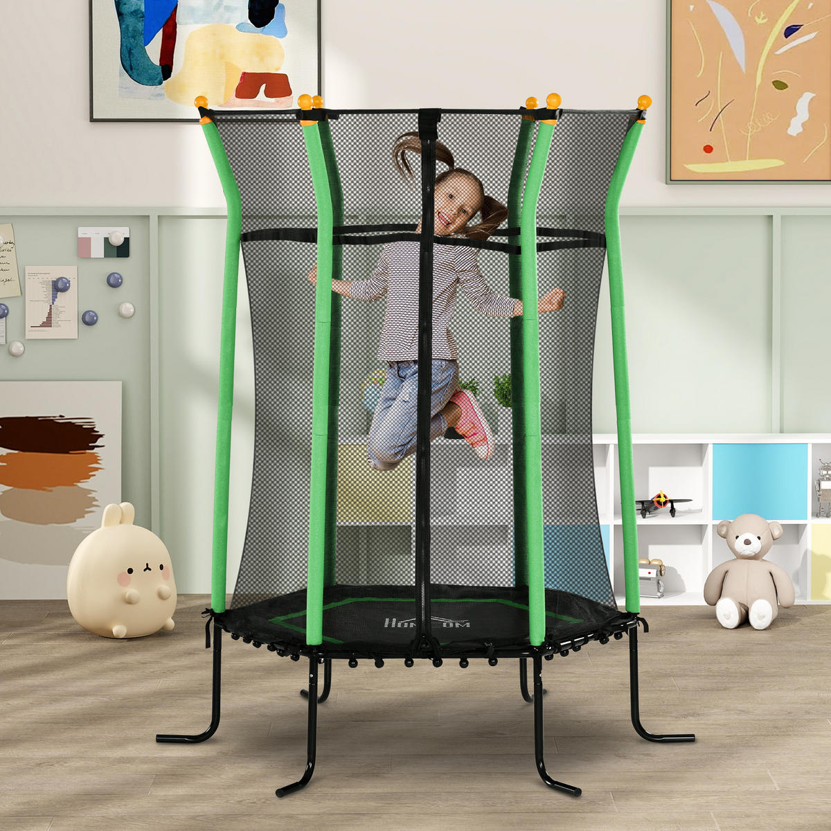 KINDERTRAMPOLIN - Grün, Kunststoff/Metall (163.5/163.5cm) - HOMCOM