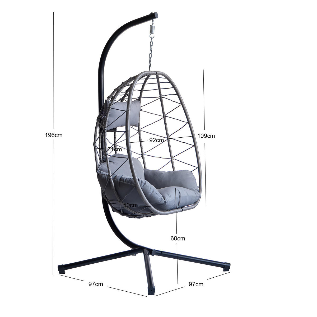 HÄNGESESSEL Rattan - Schwarz - Schwarz, Metall (97/197/138cm) - Nordlys