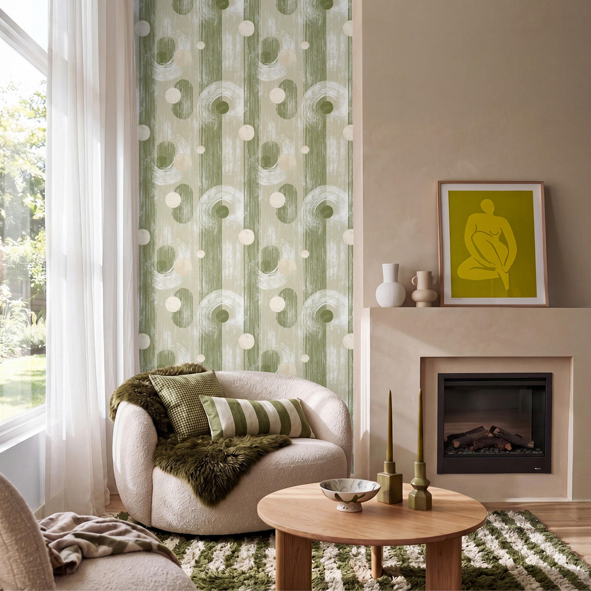 TAPETE - Künstlerisch - Modern - Grün - 100x220 cm - Olivgrün, Papier (100/220cm) - OnlyWow