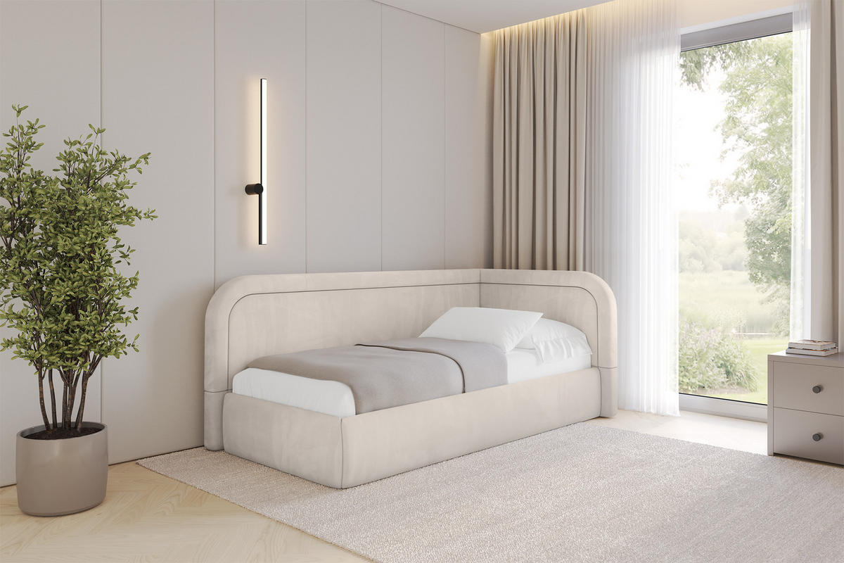 EINZELLBETT Jugendbett mit Bettkasten, Links - JOVY 80x200 Beige - Ecru, Holzwerkstoff/Textil (80/200cm) - ALTDECOR