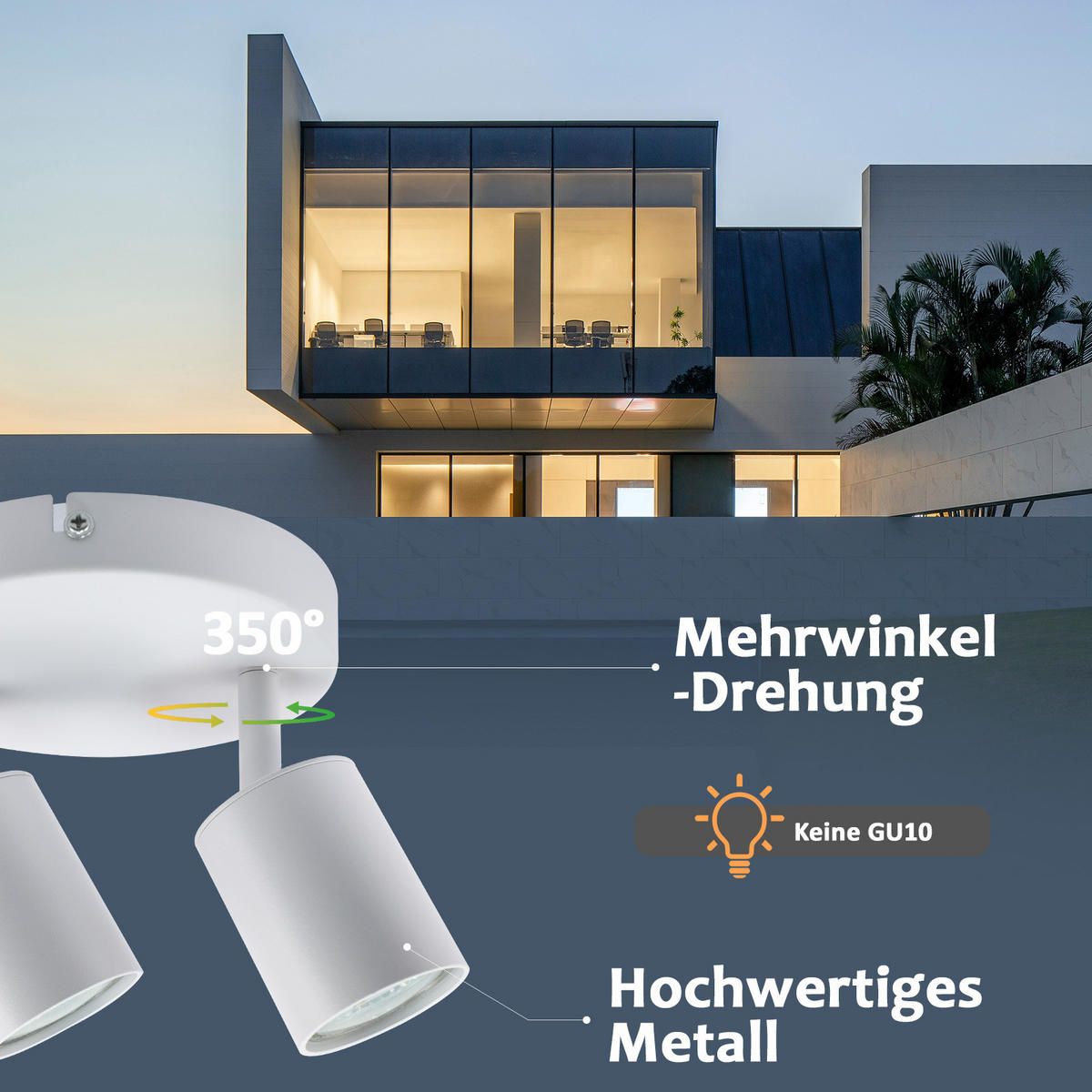 STRAHLER Bayreuth 2-flammig 15/15/14.4 cm - Weiß, Metall (15/15/14.4cm) - Nettlife