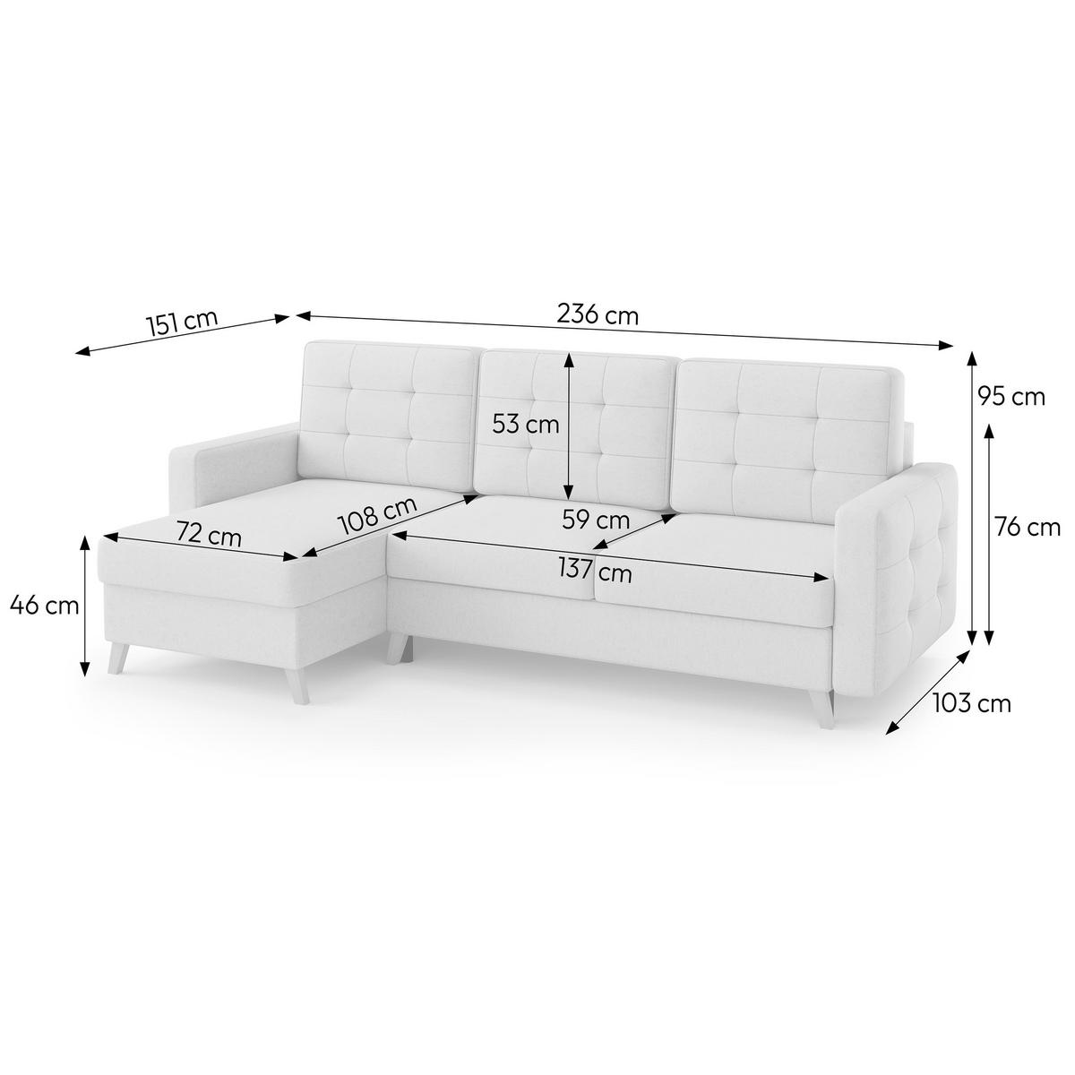 ECKSCHLAFSOFA Vinci mit universelle Ottomane, Dunkelgrau - Buchefarben/Schwarz, Textil (236/151cm) - Beautysofa