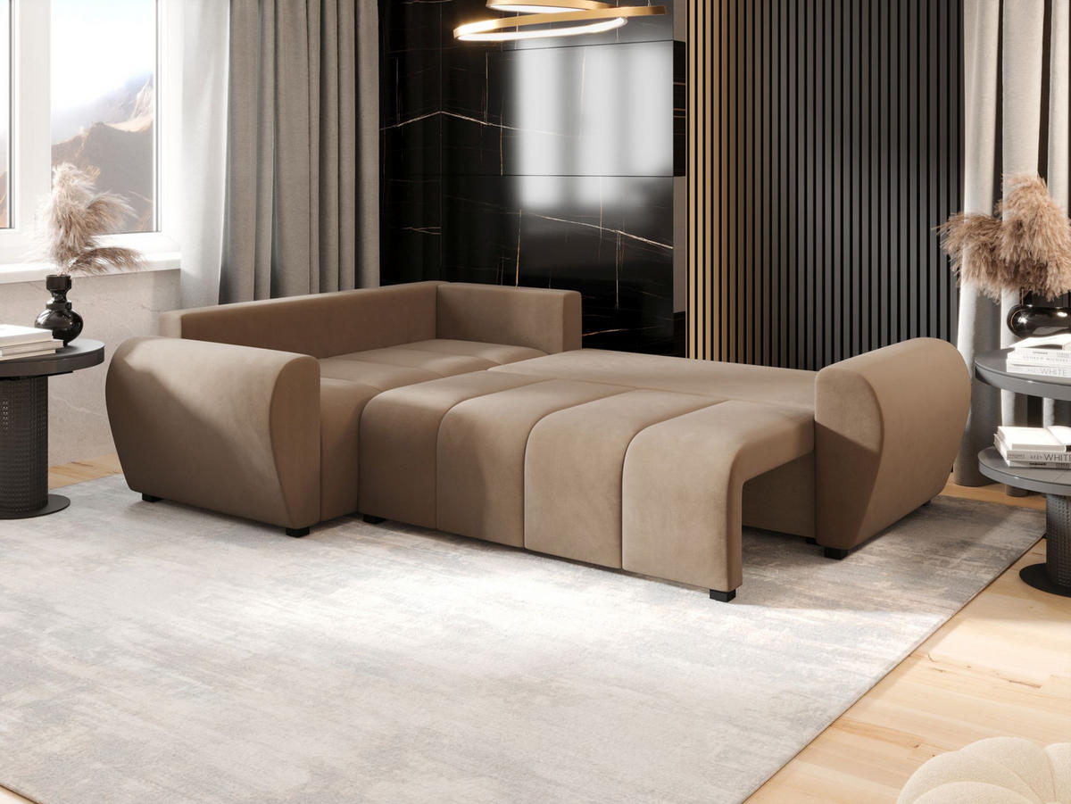 ECKSOFA MOLISA L PLUS Itaka 48 Rechts mit Schlaffunktion - Braun, Textil (235/175cm) - Bedante