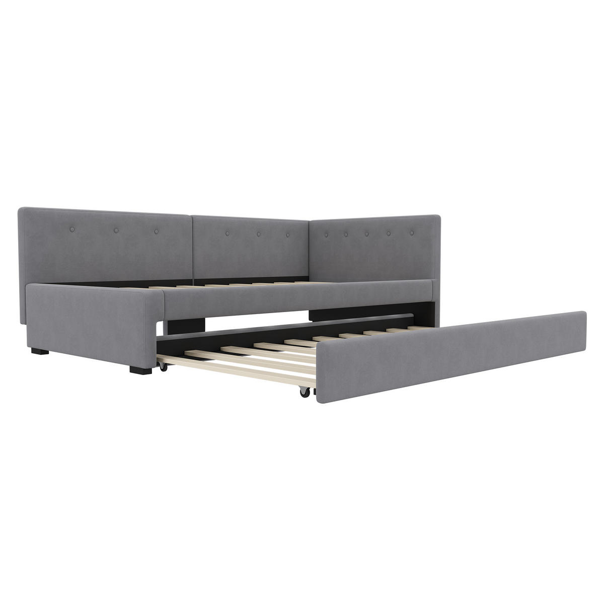 TAGEBETT 90x200cm Grau mit Rollbett minimalistisch - Grau, Holz - FLIEKS