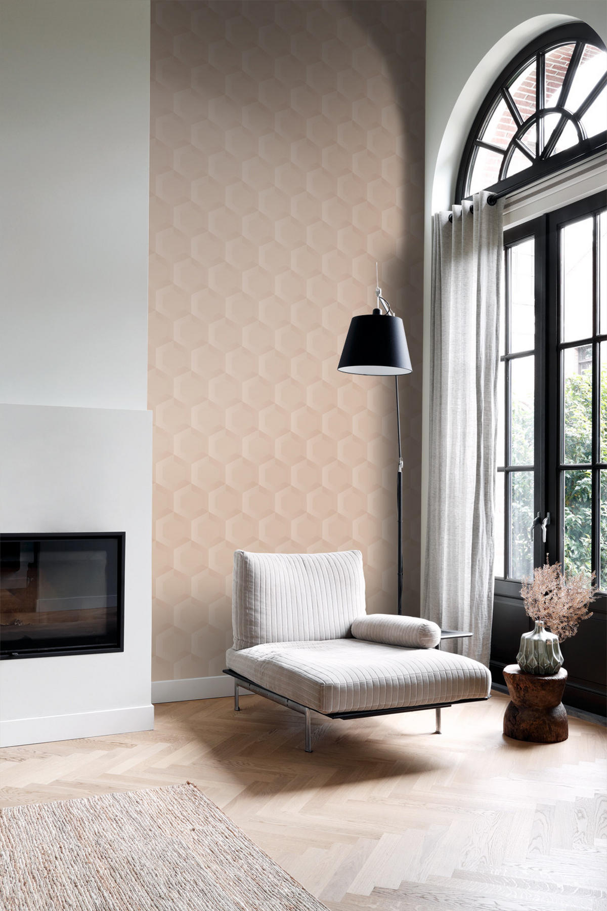TAPETE 3D Wabenmuster 53 cm x 10.05 m - Pink, Papier (53/1000cm) - Origin Wallcoverings