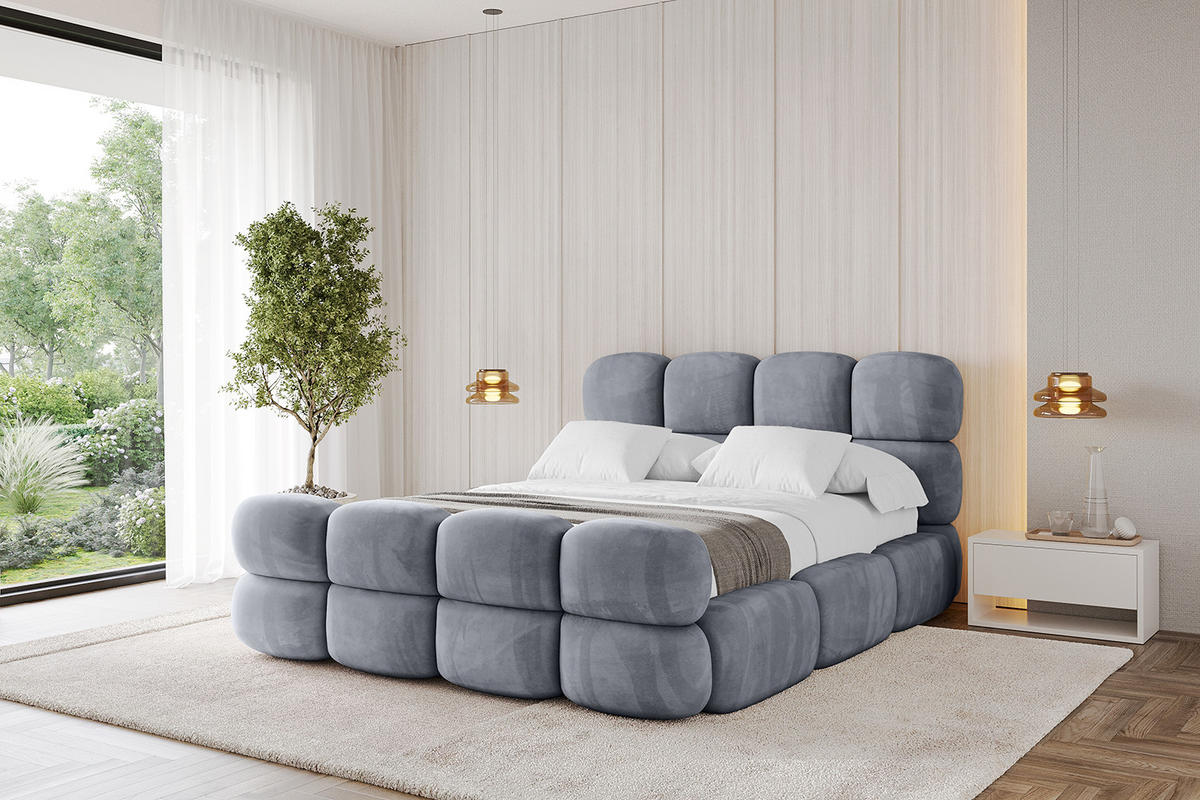 POLSTERBETT mit Bettkasten, Fußteil und Lattenrost, Bett mit Matratze H3/H4 - NOMA-Z 200x200 Grau - Grau, Holzwerkstoff/Textil (200/200cm) - ALTDECOR