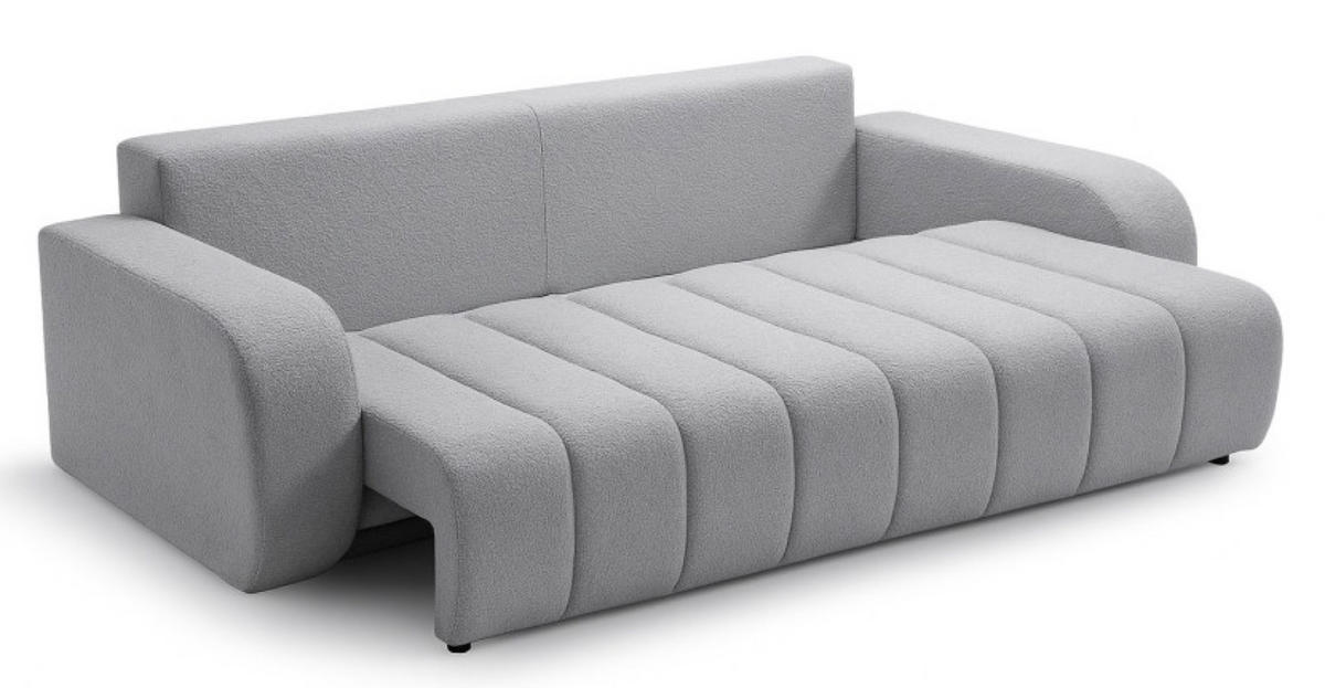SOFA Hellgrau ALOO Ausziehbar Bezogen Mit Bouclé Stoff Und Dekokissen - Grau, Textil (248/88/105cm) - Sepro Meble