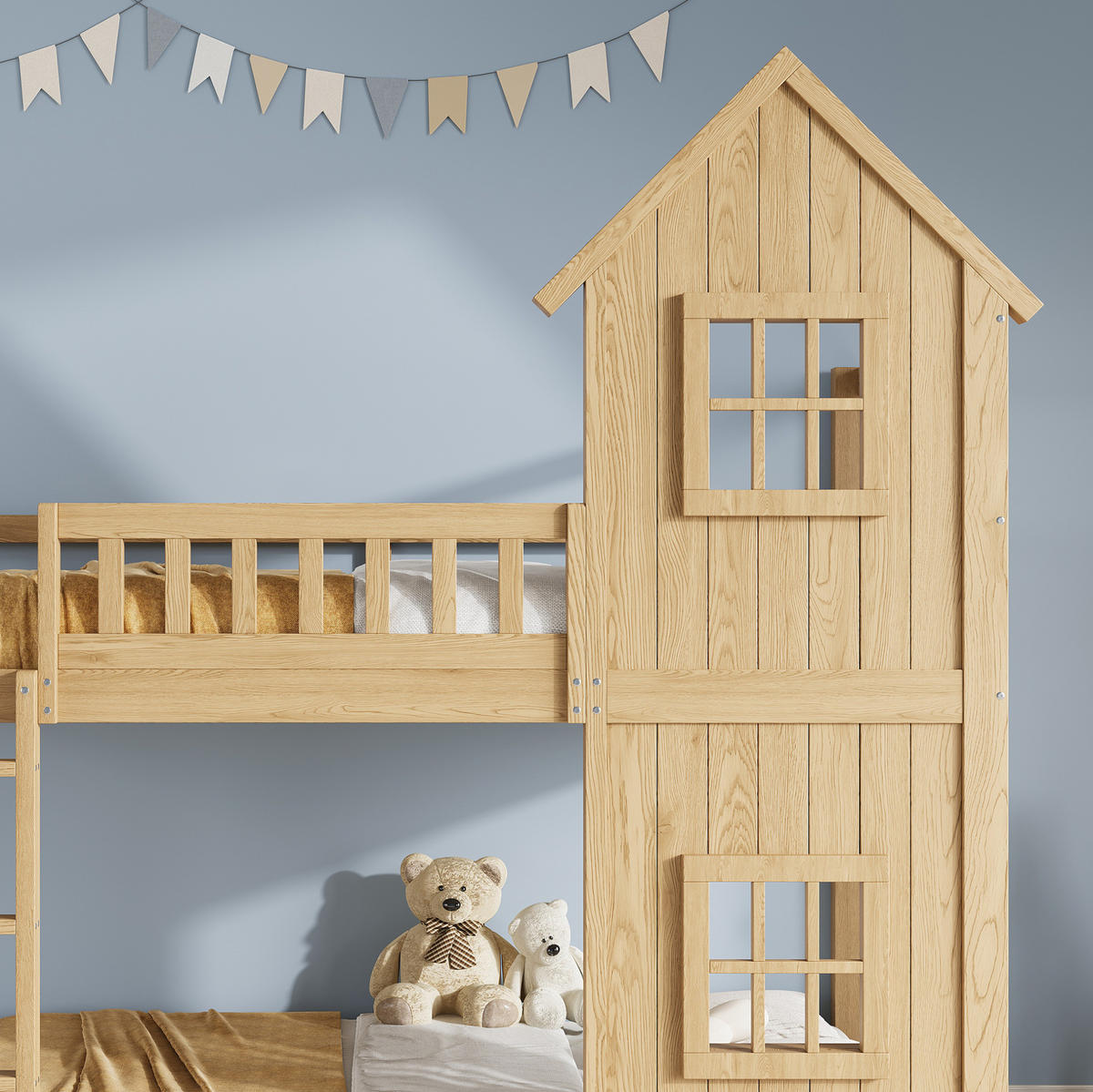 ETAGENBETT in Hausform 90x200 cm Kiefer und MDF Natur - Naturfarben, Holzwerkstoff (90/200cm) - Beauniv