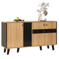 SIDEBOARD 140/78,5/41 cm z dřevotřísky a skla v přírodní a černé barvě s LED osvětlením - přírodní, kompozitní dřevo (140/78/41cm) - Modenvie