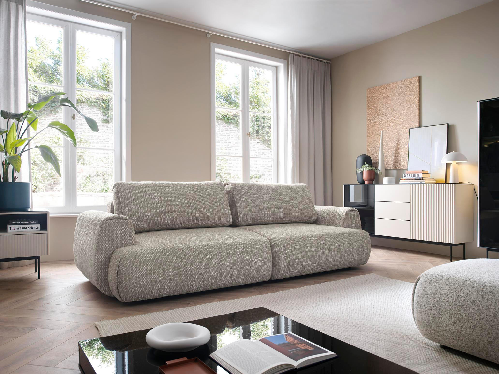 SOFA Morena Grau, mit Schlaffunktion, Zweisitzer Sofa - Grau, Holzwerkstoff/Textil (260/81/106cm) - Bettso