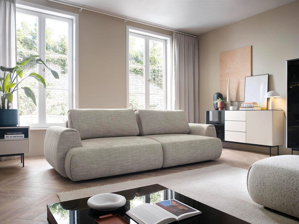 SOFA Morena Grau, mit Schlaffunktion, Zweisitzer Sofa - Grau, Holzwerkstoff/Textil (260/81/106cm) - Bettso