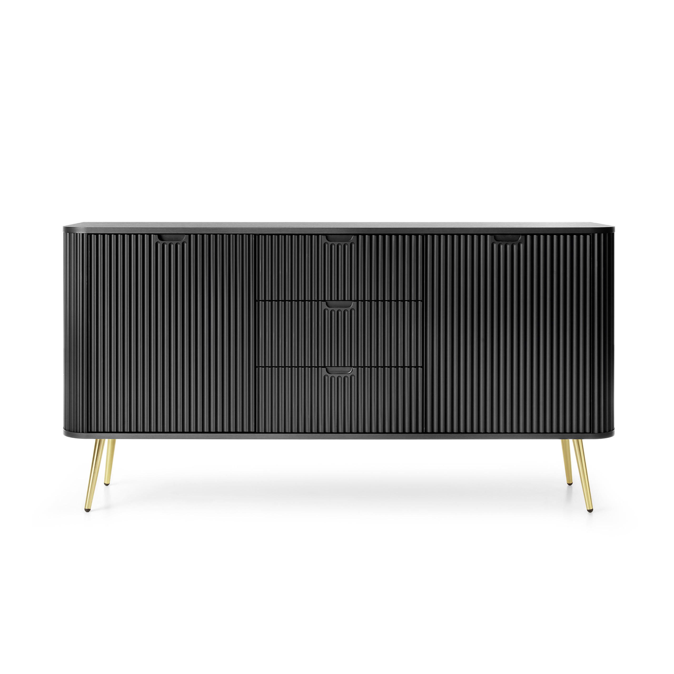 SIDEBOARD ZENZERO 168/87/39 cm mit 3 Schubladen 2 Türen Schwarz - Goldfarben/Schwarz, Holzwerkstoff (168/87/39cm) - MASSENO