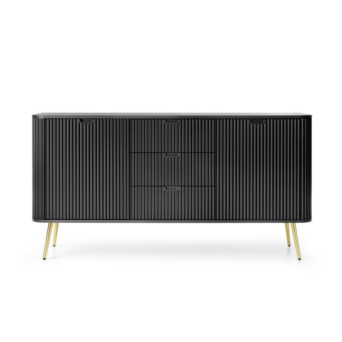 SIDEBOARD ZENZERO 168/87/39 cm mit 3 Schubladen 2 Türen Schwarz - Goldfarben/Schwarz, Holzwerkstoff (168/87/39cm) - MASSENO