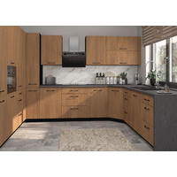 KÜCHENZEILE Casella 15-teilig Schwarz / Casella Eiche Natur braun - Dunkelbraun/Schwarz, Holzwerkstoff/Metall (360/207/270cm) - Feldmann-Wohnen