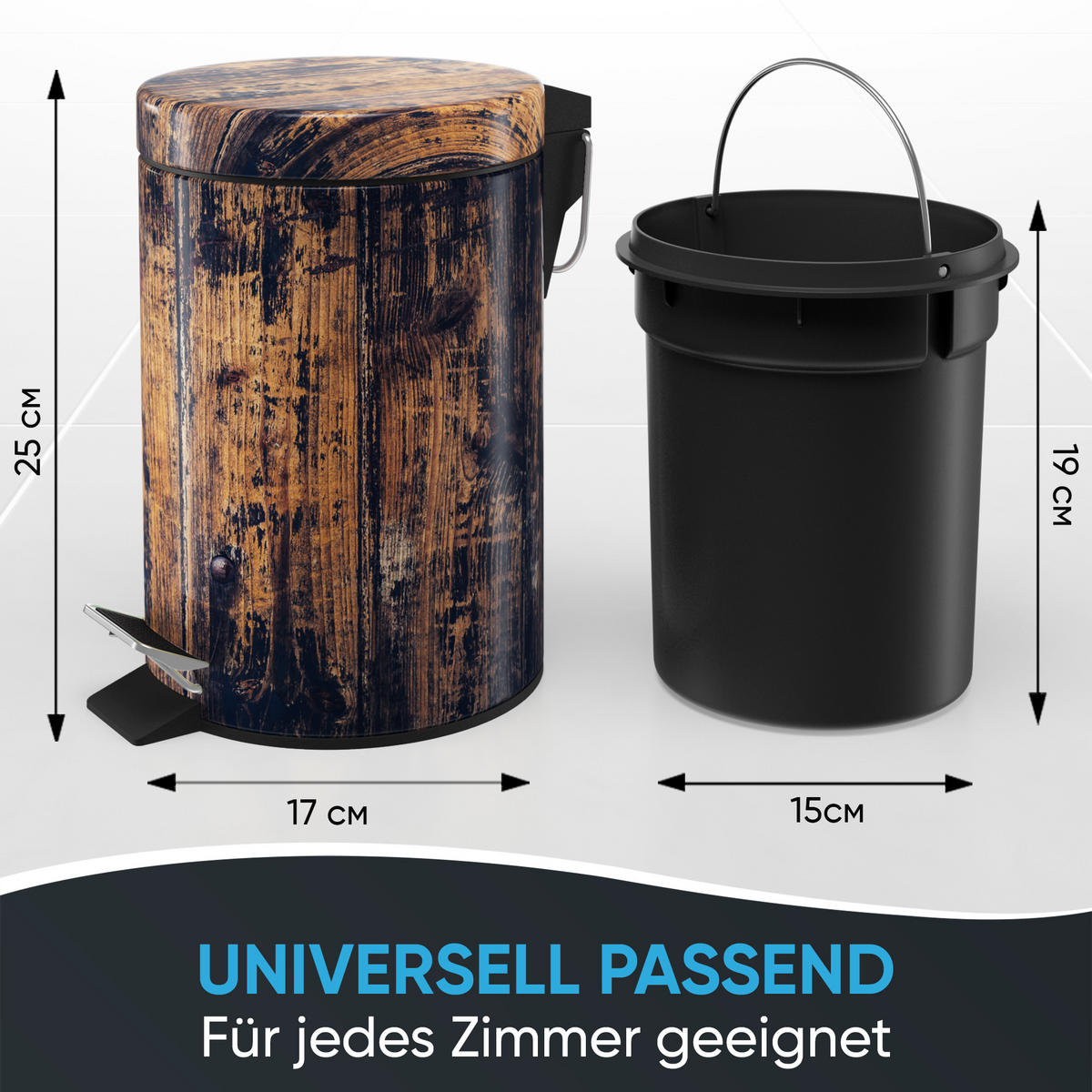 KOSMETIKEIMER Vintage - Schwarz/Braun, Kunststoff/Metall (17/25/25cm) - Sanilo