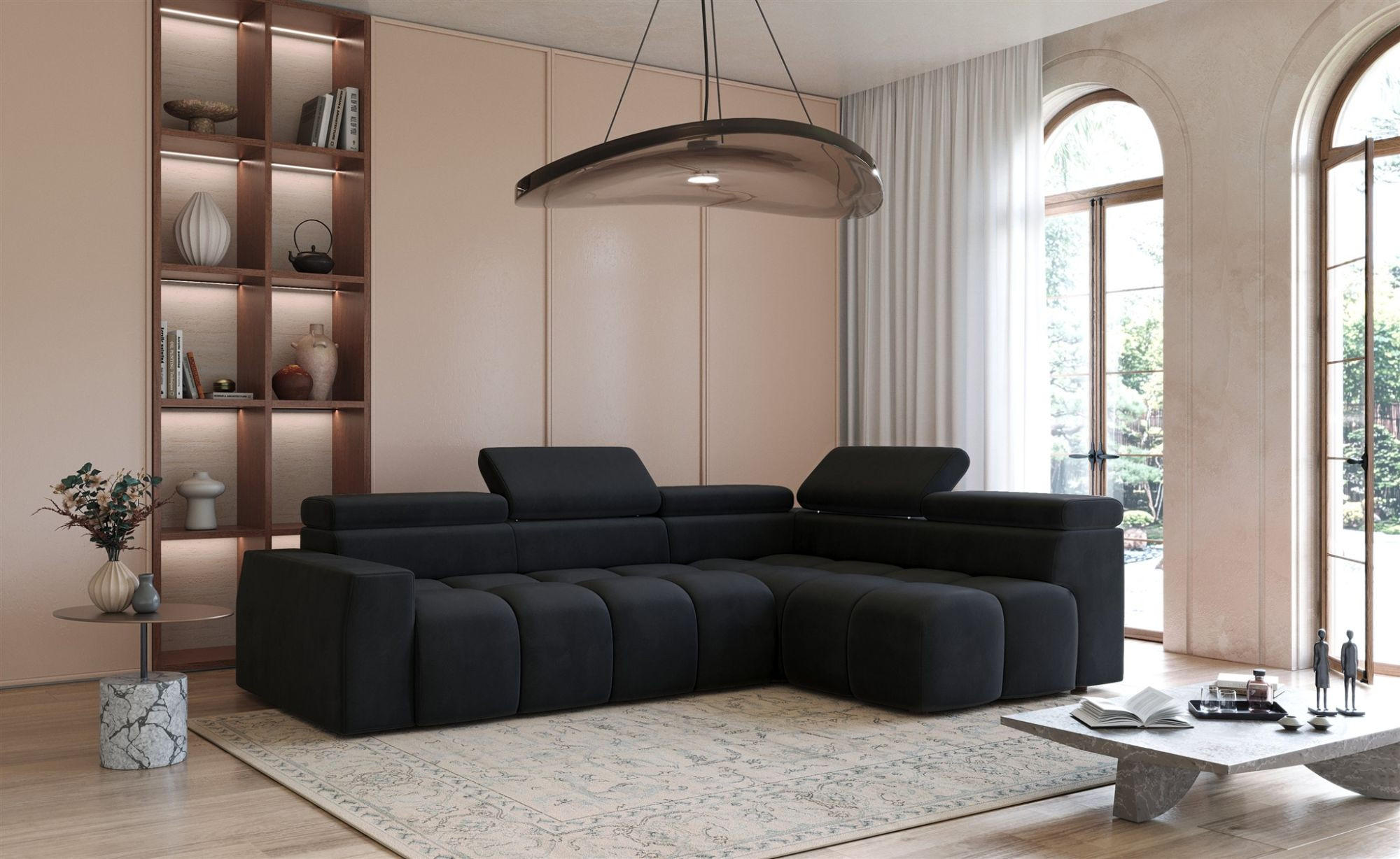 ECKSOFA Darcy - Schwarz, Holzwerkstoff/Textil (305/210cm) - Fun Möbel