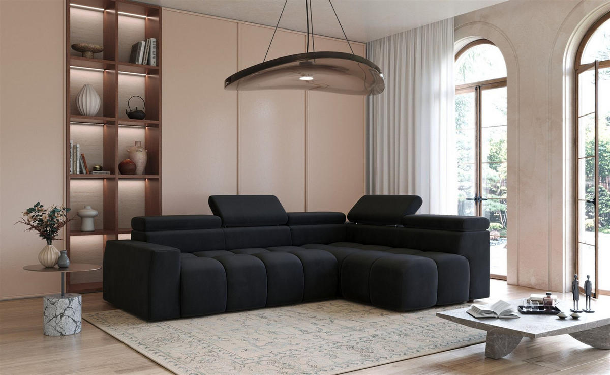 ECKSOFA Darcy - Schwarz, Holzwerkstoff/Textil (305/210cm) - Fun Möbel
