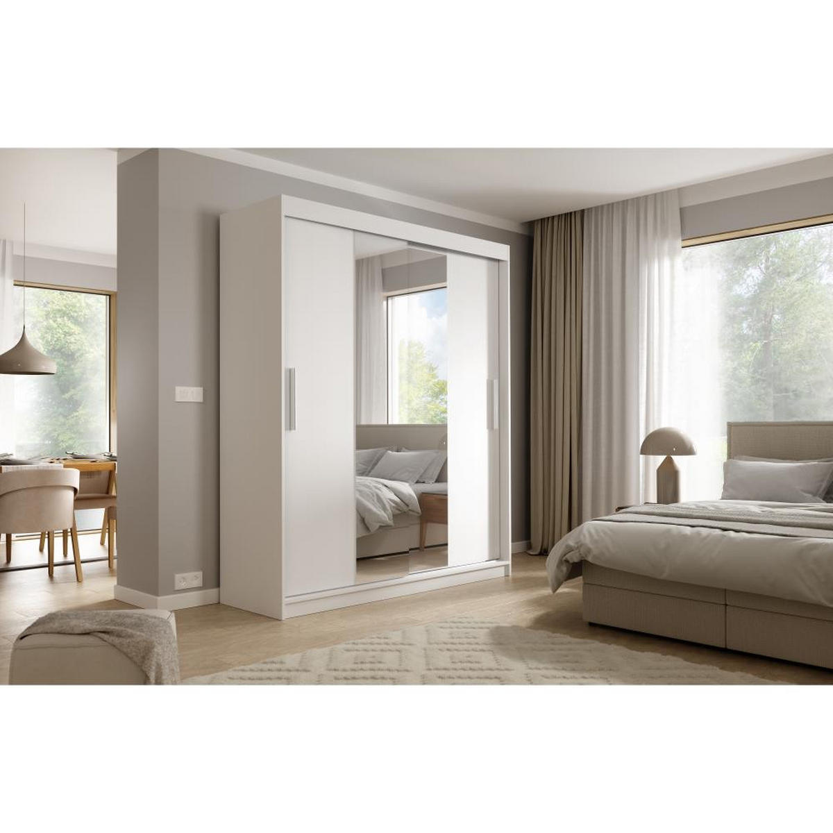 SCHWEBETÜRENSCHRANK Katrina weiß 200/215,5/59 cm 2-türig - Weiß, Holzwerkstoff (200/215.5/59cm) - Beautysofa