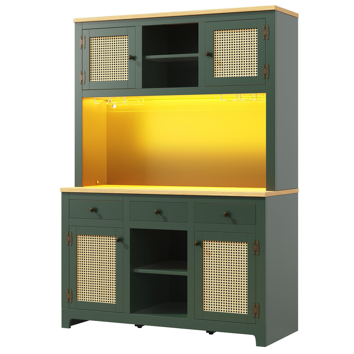 BUFFETSCHRANK Rattanoptik Antikgrün 120/40/180 cm - Salbeigrün, Holz (120/180/40cm) - PANGIVO