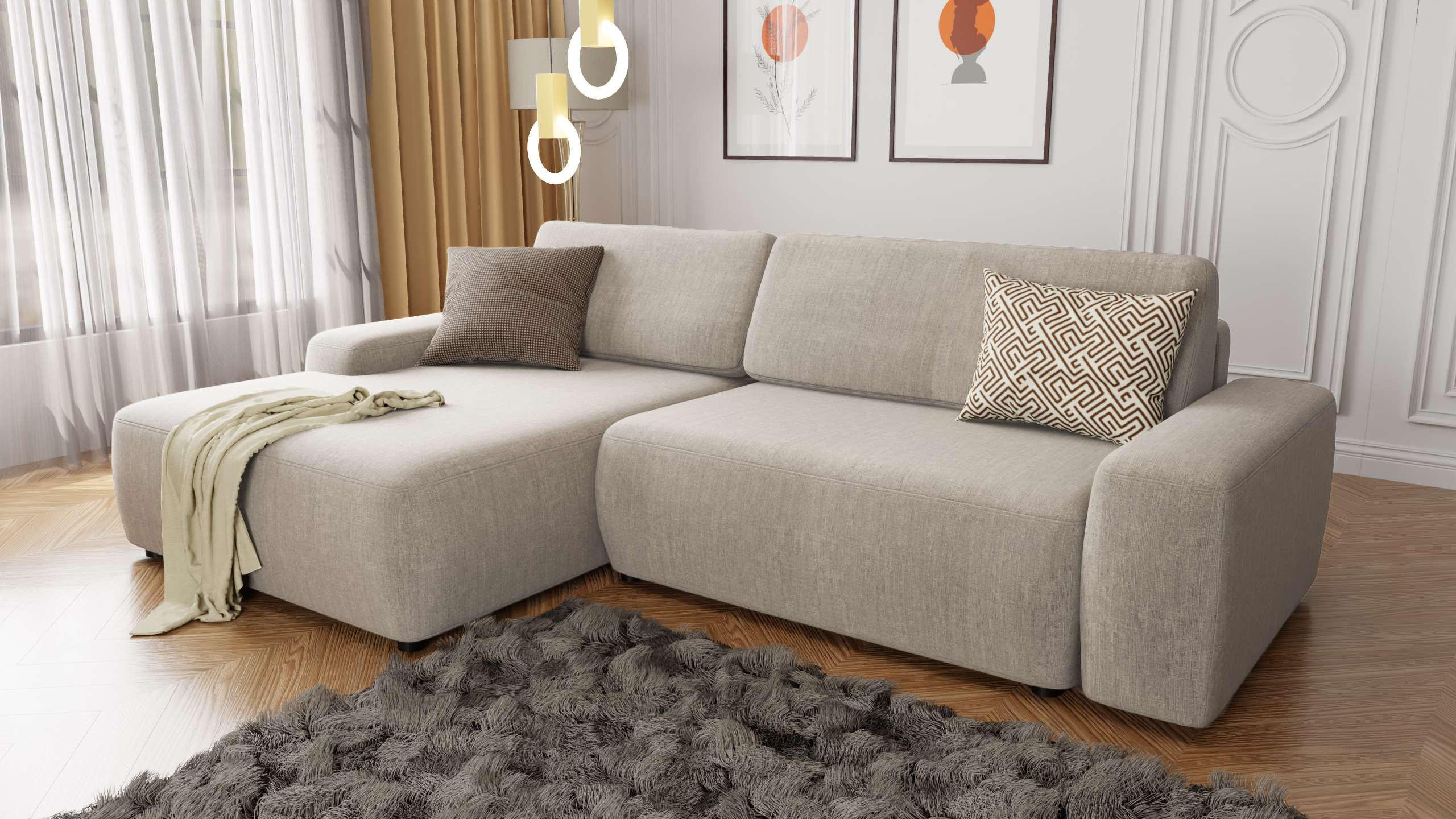 ECKSOFA Lopez Beige Samt-Stoff - Beige/Schwarz, Holz/Kunststoff (264/162cm) - S-Style Möbel