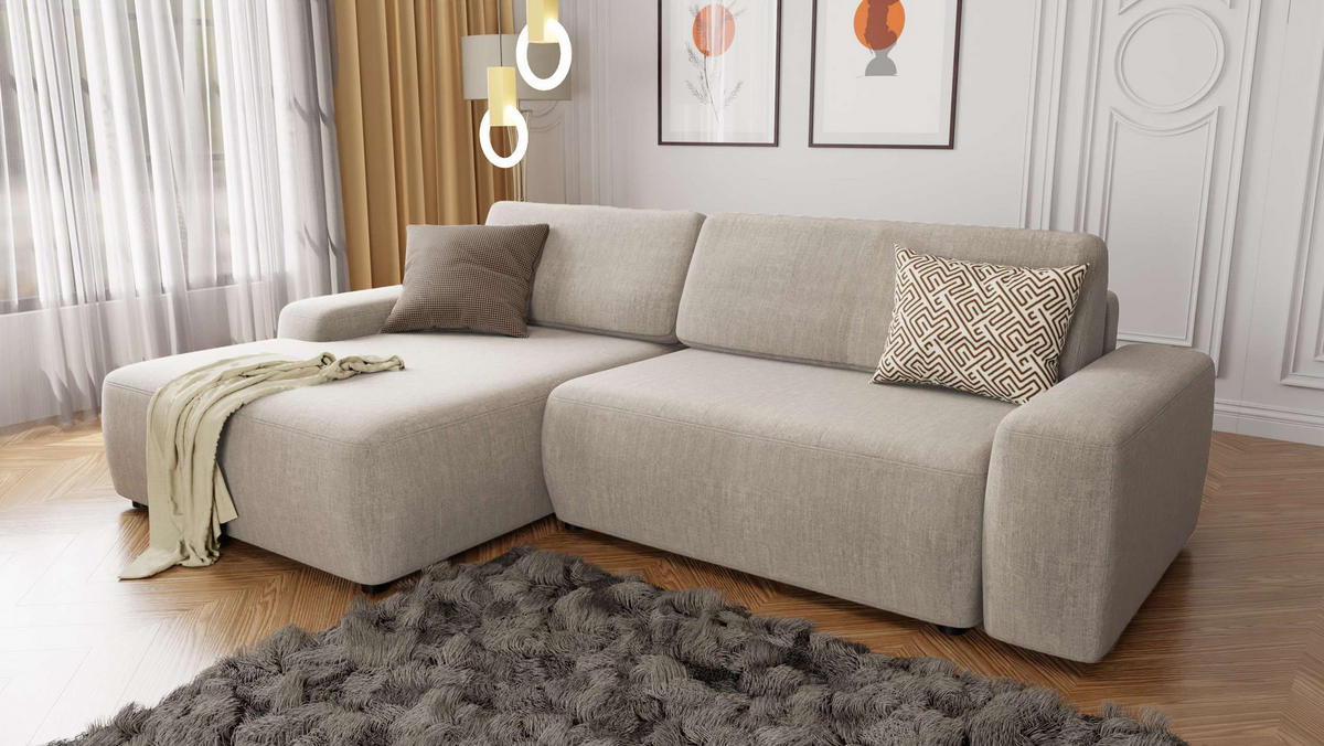 ECKSOFA Lopez Beige Samt-Stoff - Beige/Schwarz, Holz/Kunststoff (264/162cm) - S-Style Möbel