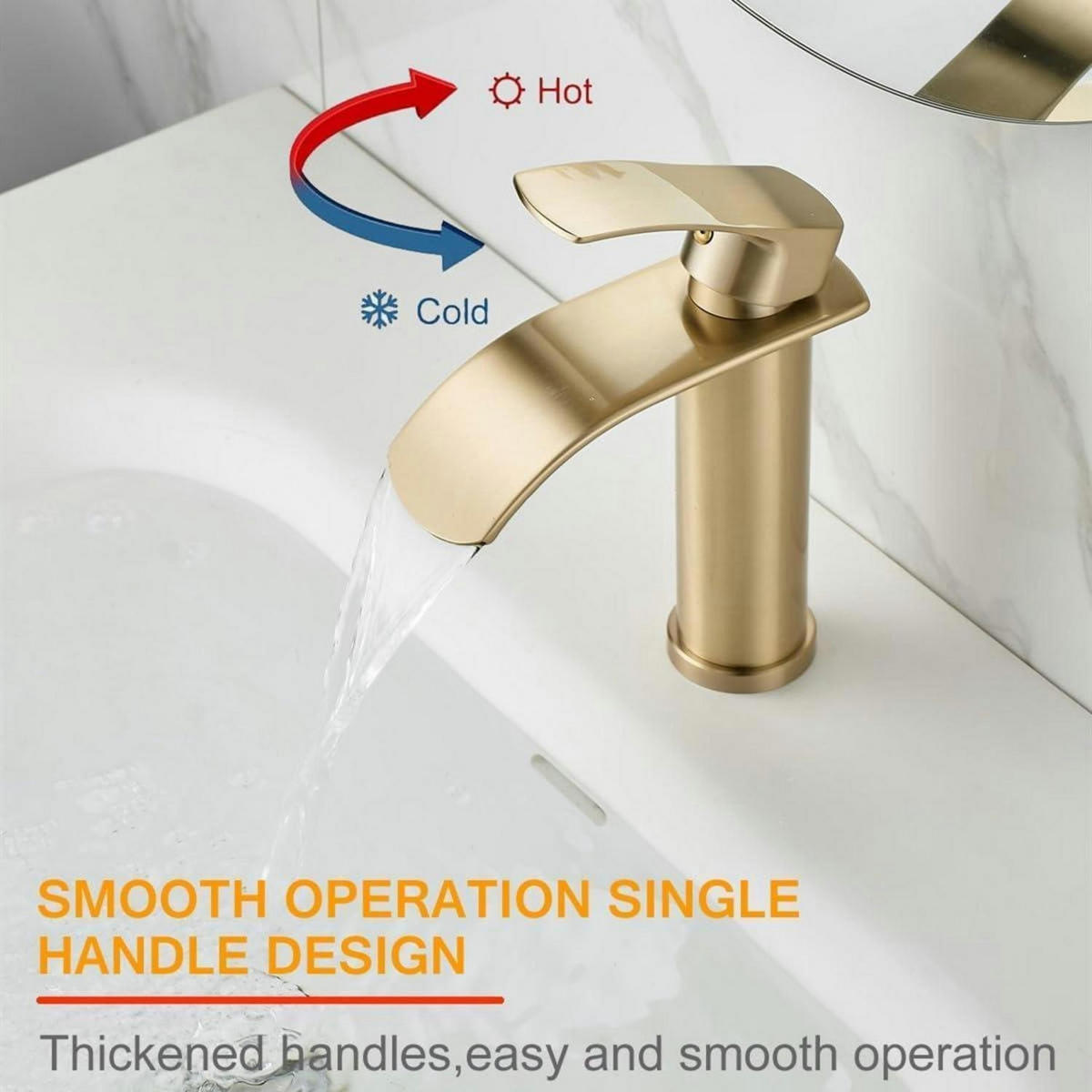 WASCHTISCHARMATUR Wasserfall gebürstetes Gold - Goldfarben, Metall (10/18.5/16cm)
