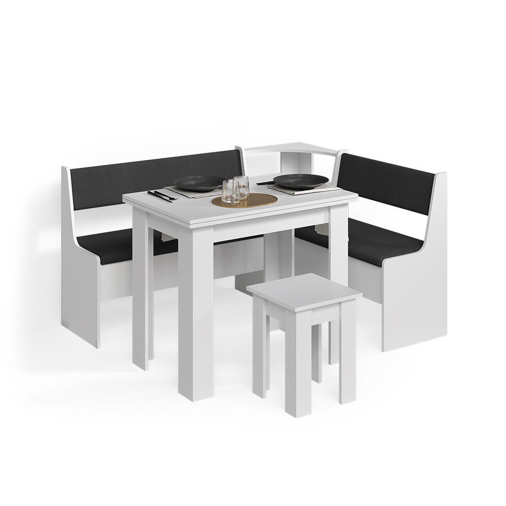 Livinity® ROHOVÁ LAVICE Tiberio Bílá 150 x 120 cm se stolkem