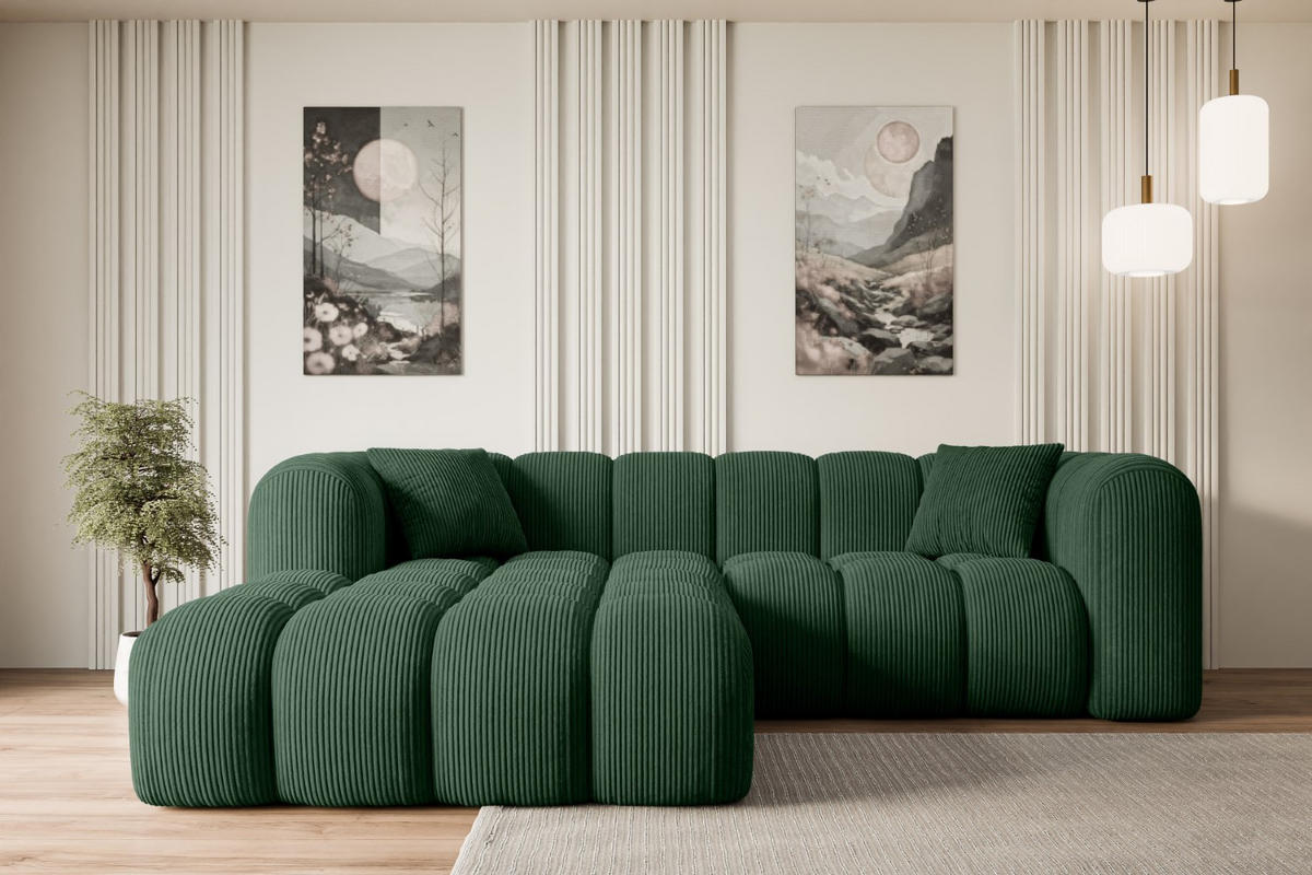 ECKSOFA Ottomane Links OLEA-L1 - 231x173x74 cm Grün Cord - Schwarz/Grün, Holzwerkstoff/Kunststoff (190/242cm) - ALTDECOR