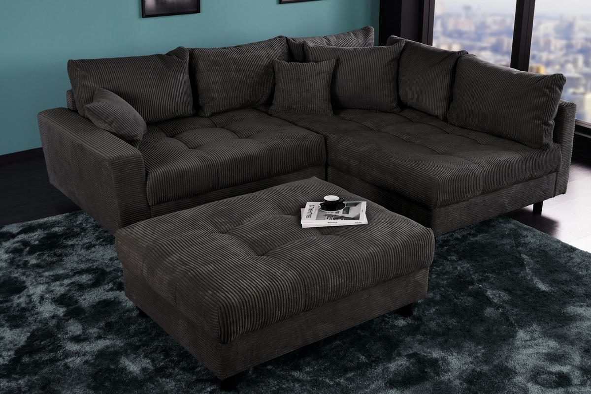 ECKSOFA KENT Cord Anthrazit 220 cm - Dunkelgrau/Schwarz, Kunststoff/Textil (220/190cm) - riess-ambiente