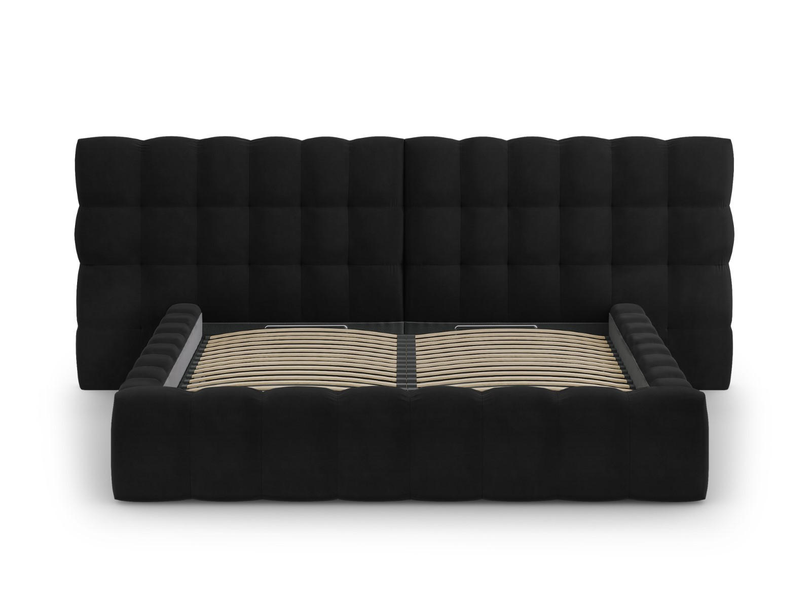 BETT mit Bettkasten und Doppelkopfteil Mamaia aus Samt schwarz 180x200cm - Schwarz, Textil (180/200cm) - Micadoni