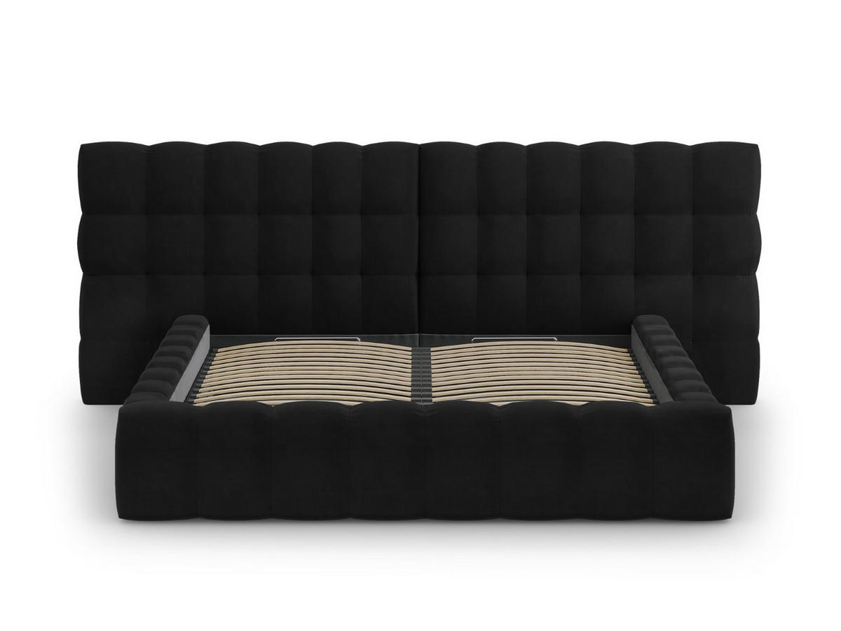 BETT mit Bettkasten und Doppelkopfteil Mamaia aus Samt schwarz 180x200cm - Schwarz, Textil (180/200cm) - Micadoni