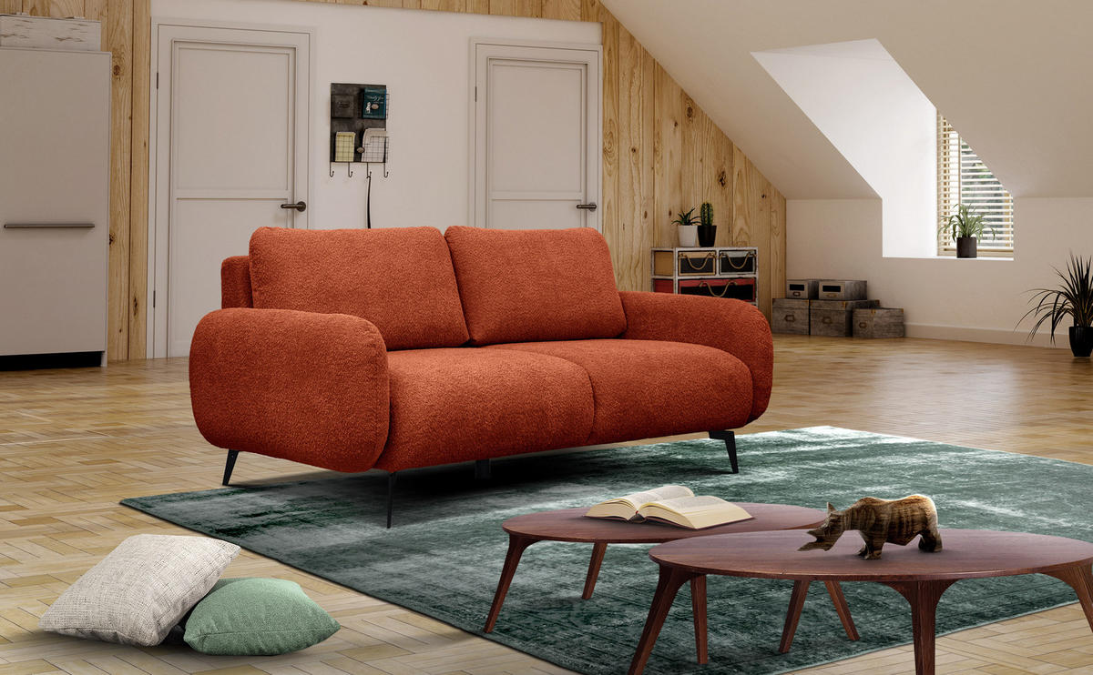 SOFA FEBE 3-Sitzer, dunkelorange - Dunkelorange/Schwarz, Holz/Textil (190/82/96cm) - Courtois Laville