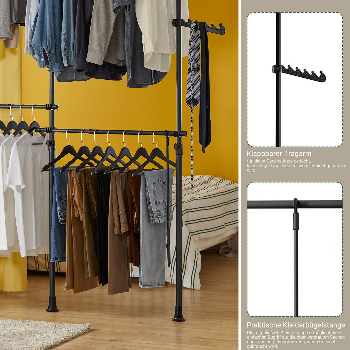 TELESKOP GARDEROBEN SYSTEM Schwarz - Schwarz, Kunststoff (226/285/3cm) - SoBuy