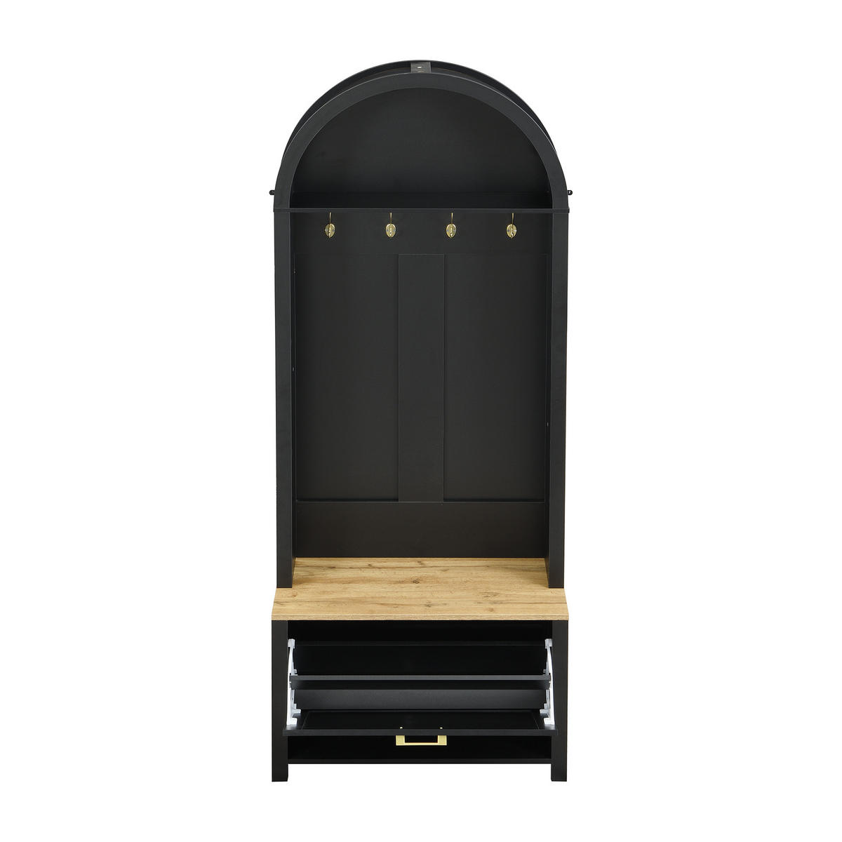 FLURGARDEROBE mit Schuhablage 75/35/195 cm in Schwarz/Natur - Schwarz, Holzwerkstoff (35/195/75cm) - BEAOK