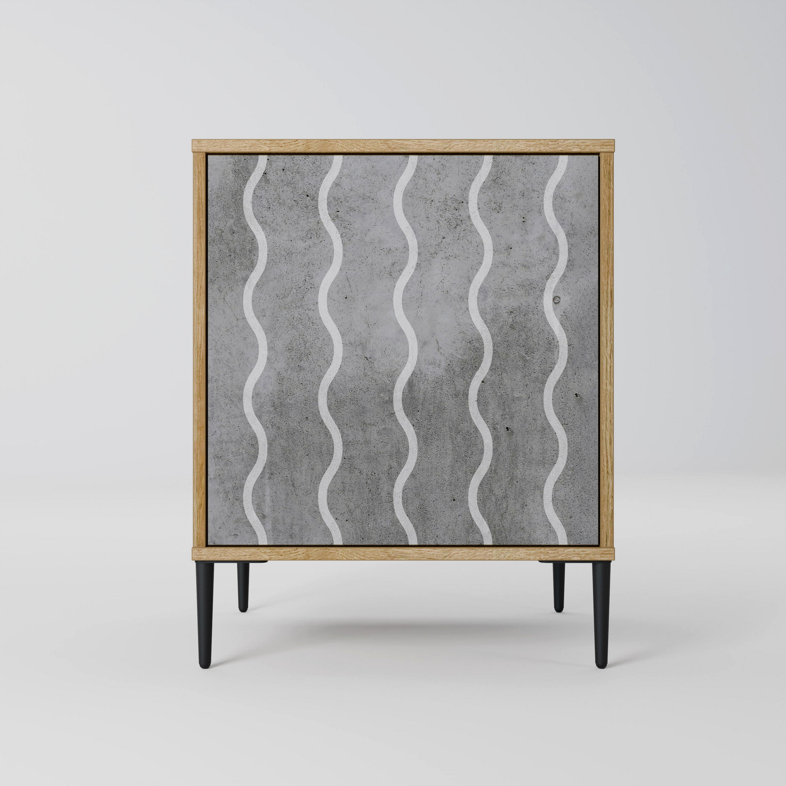 SIDEBOARD WAVES OF CONCRETE, Eichefarben, 57,5x42x72,5 cm, Schwarze Metallfüße - Eichefarben/Multicolor, Holzwerkstoff/Metall (57.5/72.5/42cm) - SpaceRebels