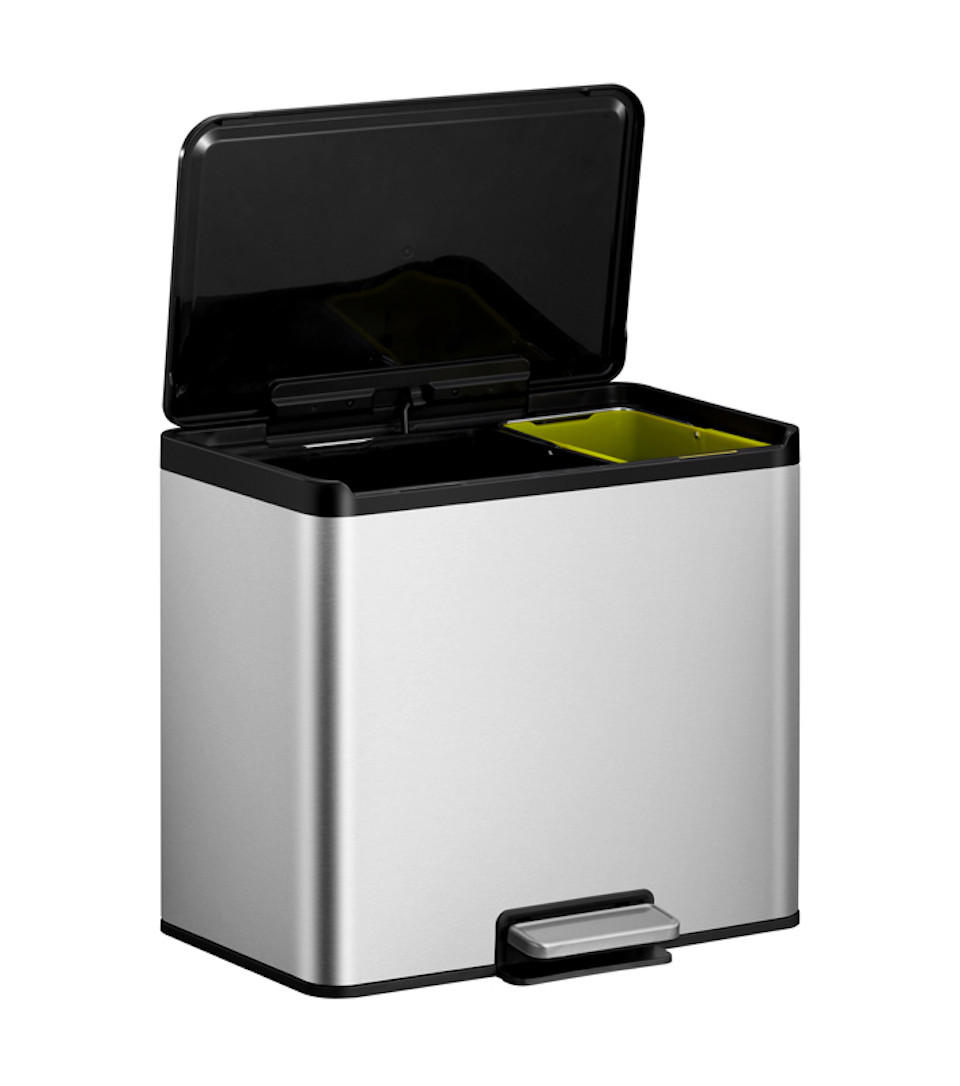 MÜLLEIMER Rechteckiger Aus Gebürstetem Edelstahl Mit Soft Close & Stay Open Deckel 29 Liter 41,1 x 46,2 x 38,8 cm Silber - Silberfarben, Metall (46.2/41.1/38.8cm) - PROREGAL