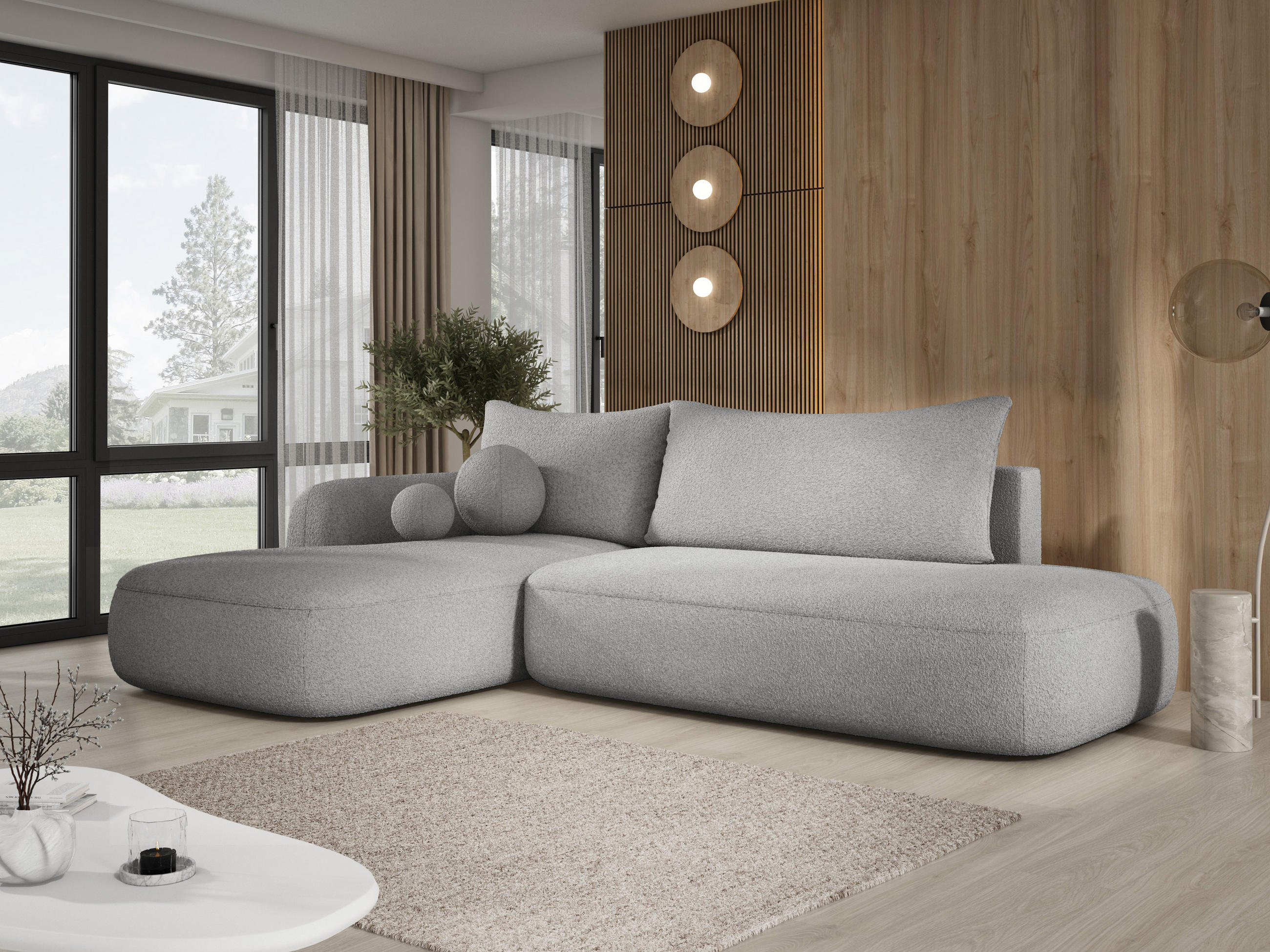 ECKSOFA BABU Mit Bettfunktion – Moderne Polsterecke Für Wohnzimmer Funktionales Schlafsofa Im Stoff NOW OR NEVER, 300x105x60cm, Linke, GRAFIT - Graphitfarben, Holz/Textil (190/300cm) - DomoHome